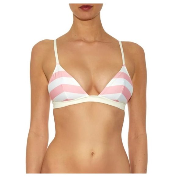 Solid & Striped Morgan Chevron Swim Bikini Top XS Pink White Unpadded Triangle